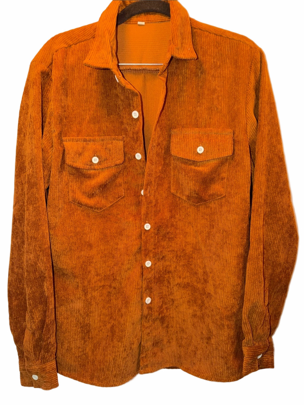 Corduroy Button-Up Shirt Jacket - Rust Orange, SZ S, PTP 21”, L 27, (T1-376)